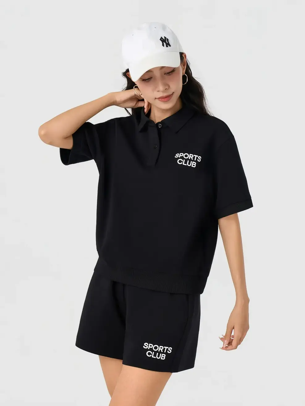Bộ Đồ Nữ Áo Polo Quần Shorts Sport Club - Đen 001 - S