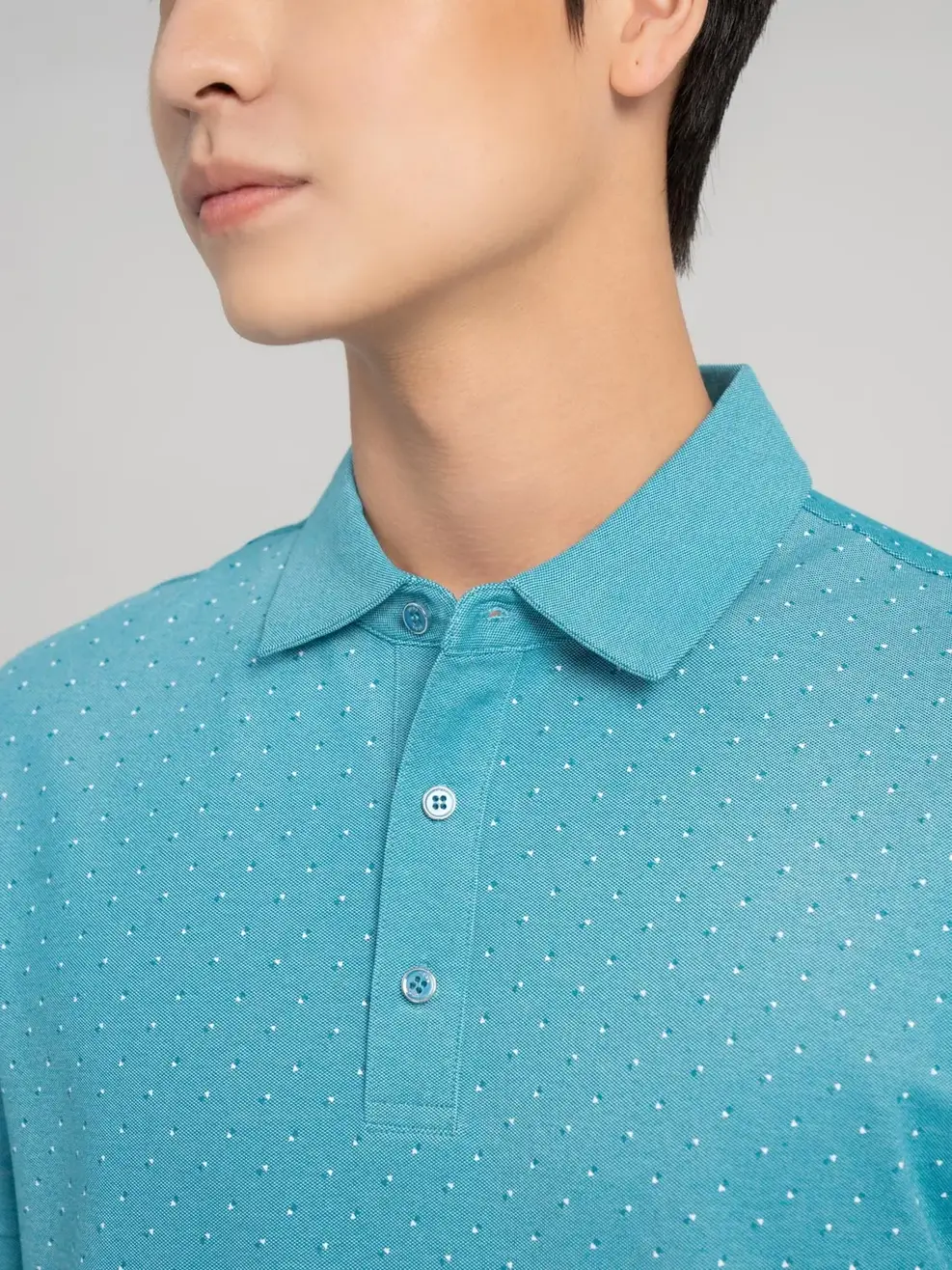 Áo Polo Nam Mắt Chim In Tràn Tam  Giác - Xanh ngọc - M