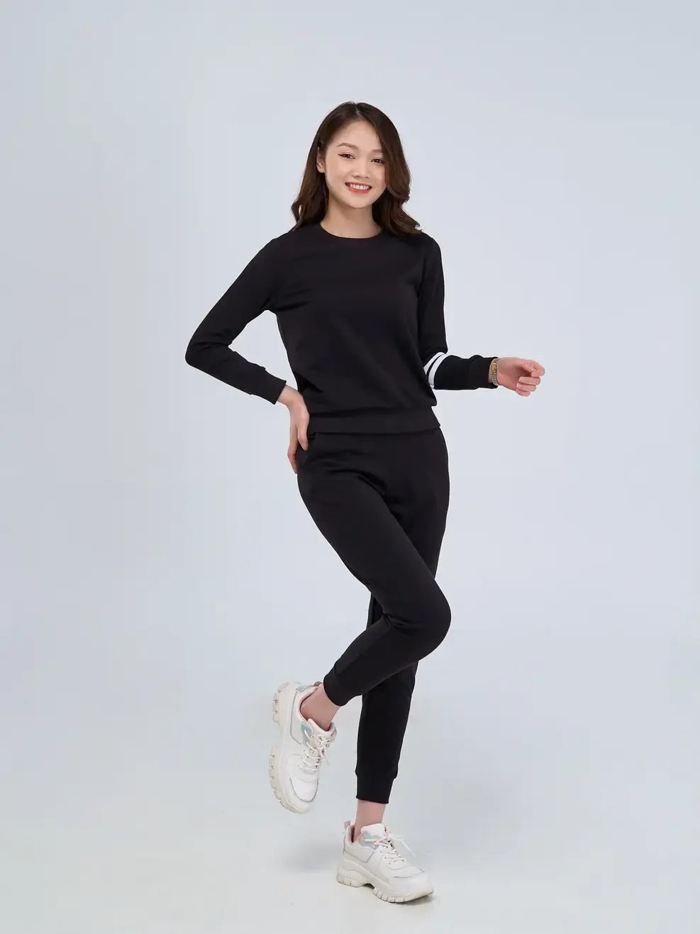 Bộ da cá phối bo - Đen - S