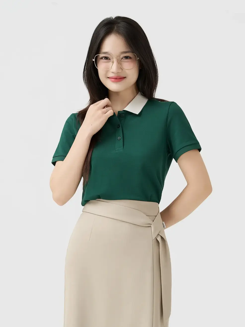 Áo Polo Nữ Ngắn Tay Cổ Phối Bo - Xanh Lá 068 - S