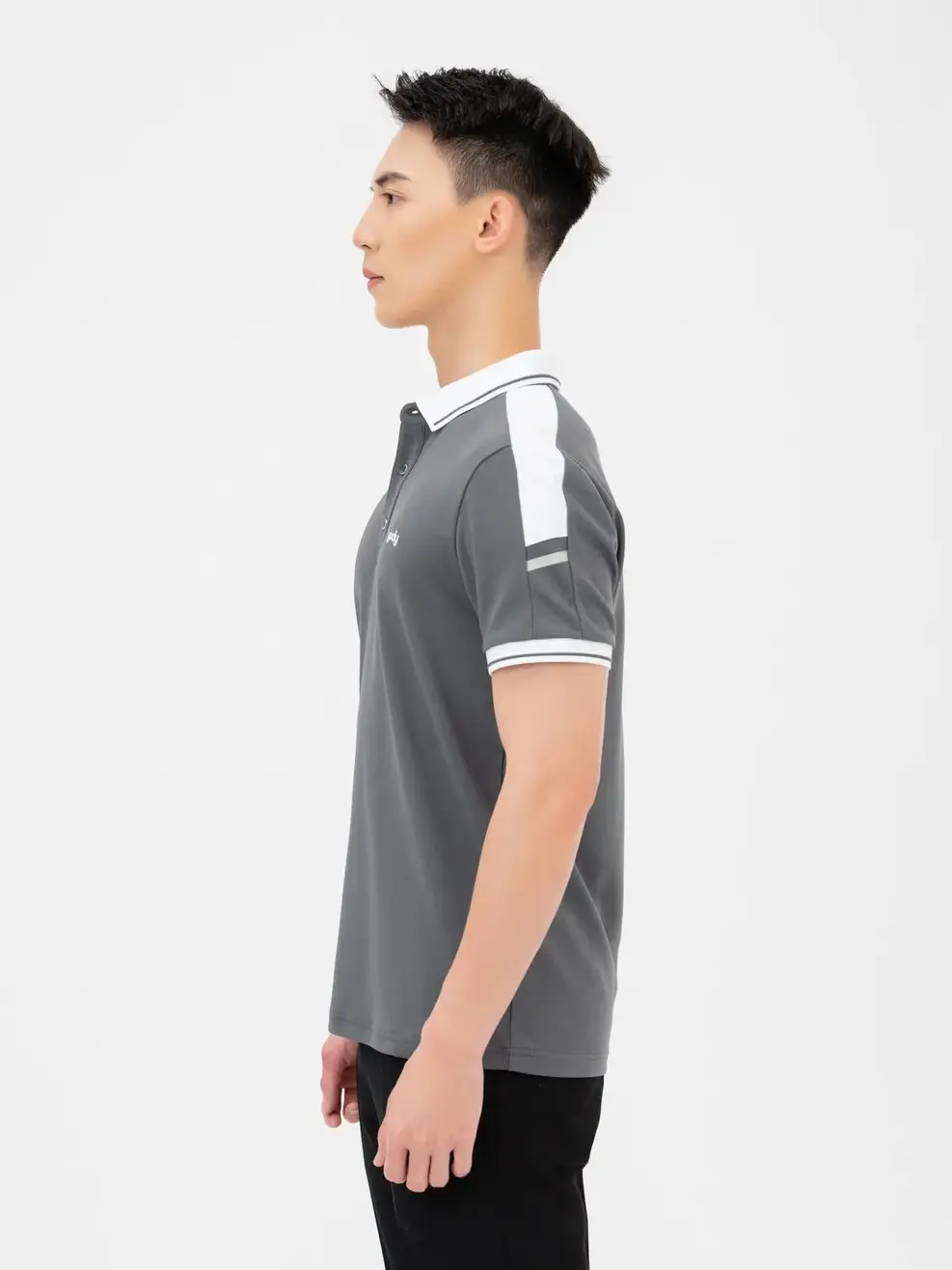 Polo Nam Cafe Dệt Tổ Ong Phối Tay - Ghi trắng - M