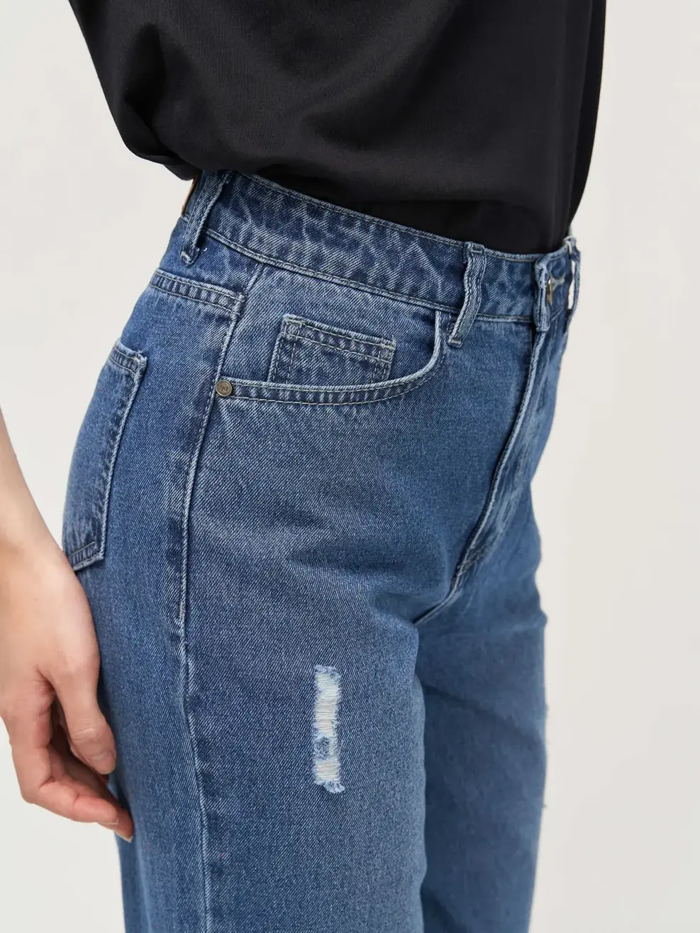 Quần Jeans nữ rách baggy - Xanh - 28