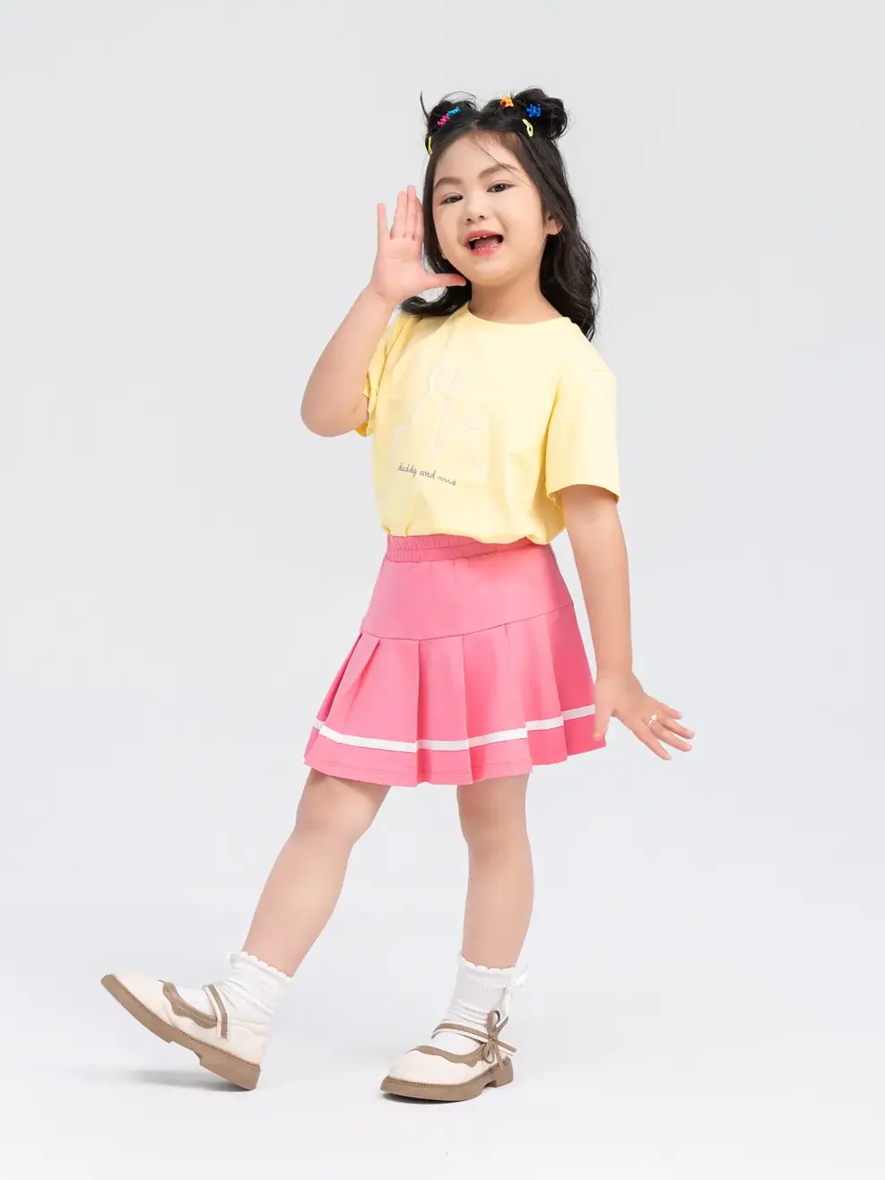 Chân Váy Trẻ Em Xếp Ly Hai Tầng - Hồng đậm - 2-3