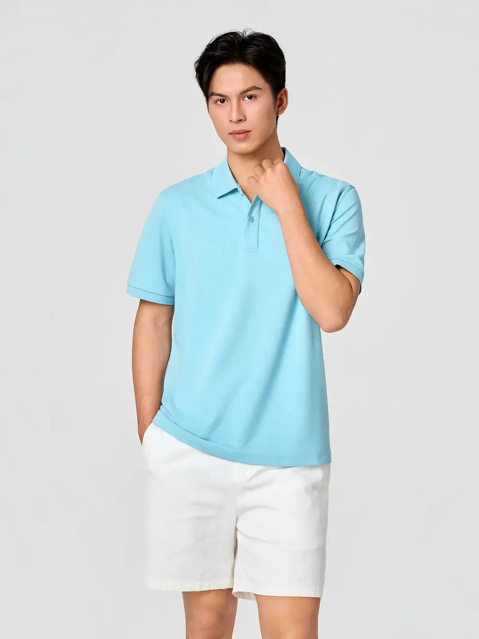 Áo Polo Nam Ngắn Tay Nẹp Che Cúc -  Xanh Da Trời 242 - S