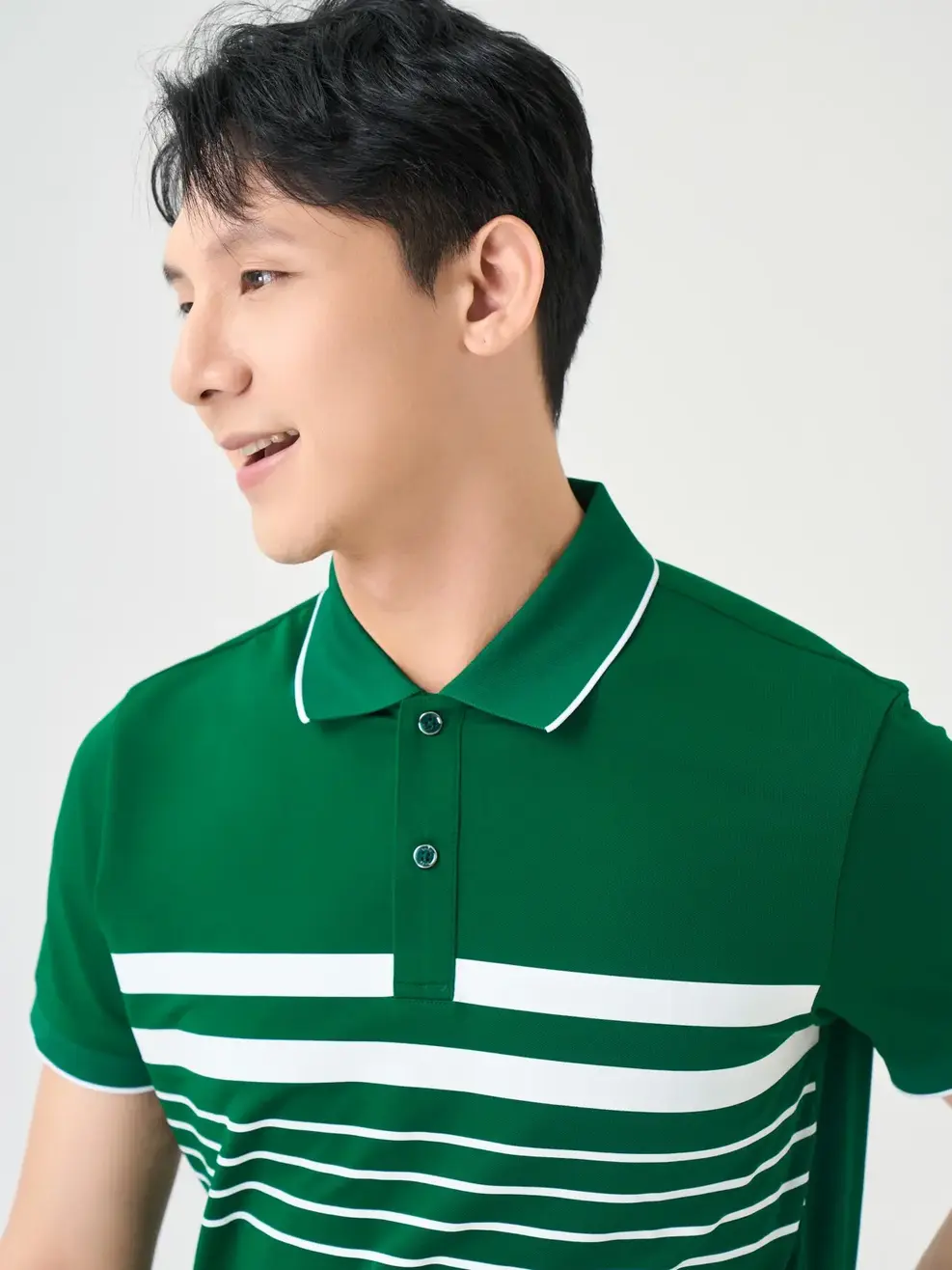 Áo Polo Nam In Kẻ - Xanh rêu - M