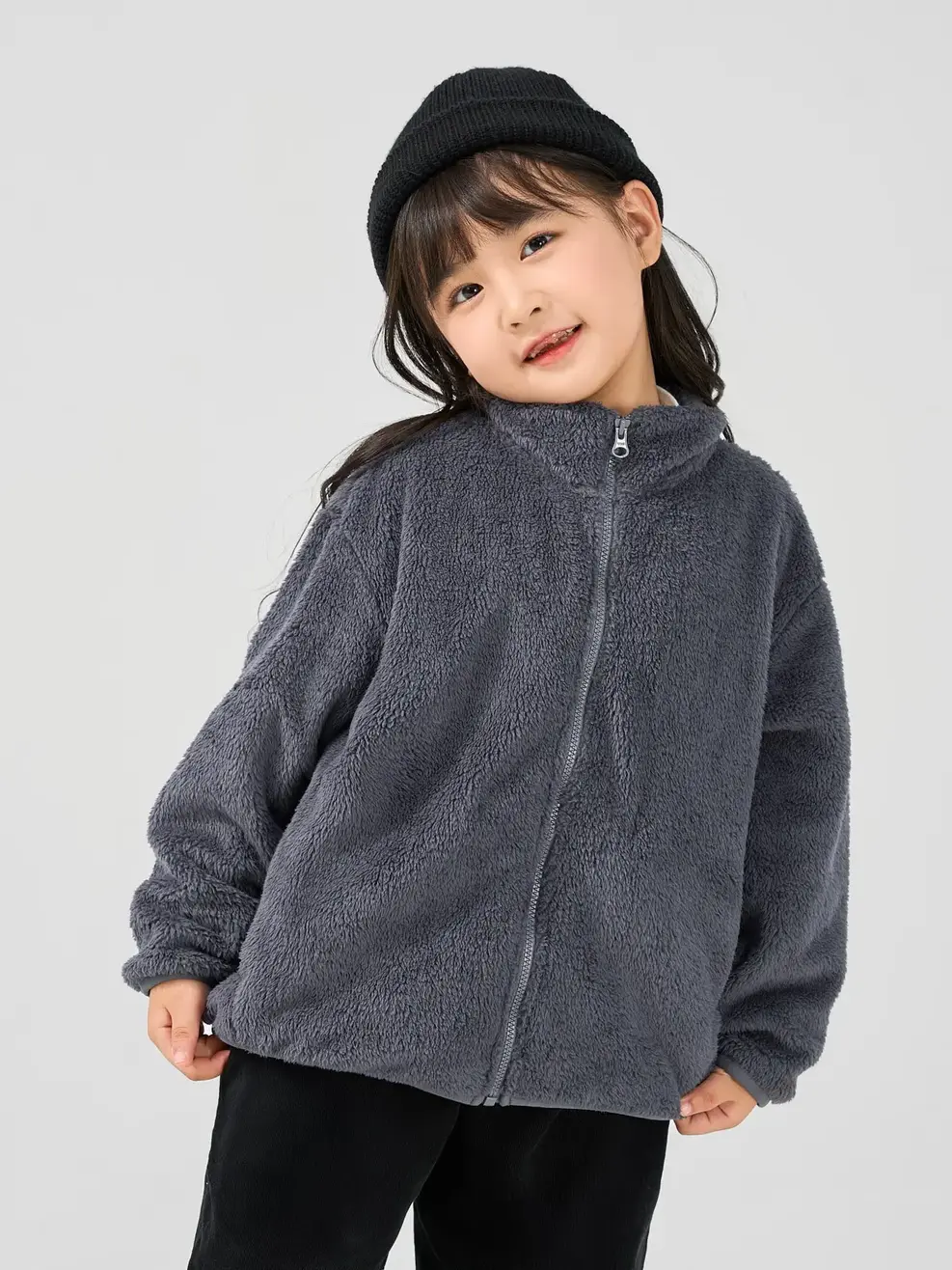 Áo Khoác Kid Giả Lông Cừu Cổ Cao - Ghi - 4-5