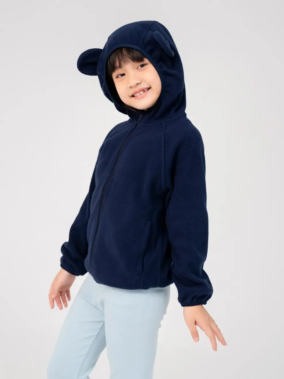 Áo Khoác Trẻ Em Nỉ Cào Lông Tai Thỏ - Navy - 2