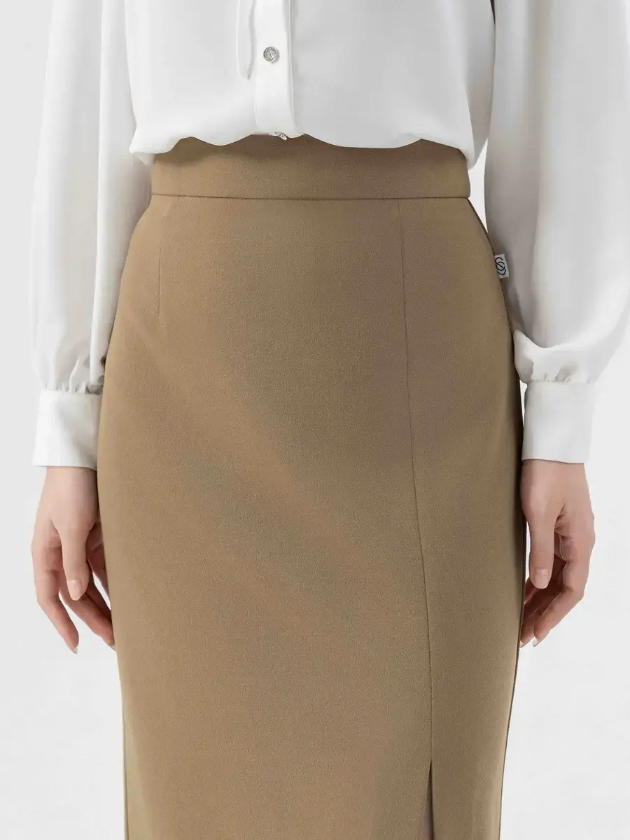 Chân Váy Nữ Cơ Bản Ôm Xẻ Đùi - Kaki - S