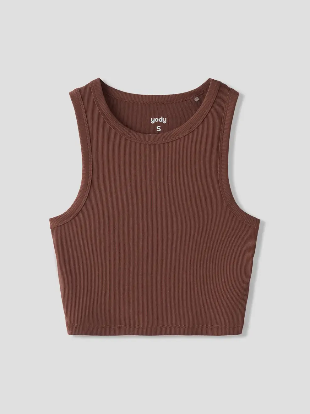 Áo 3 Lỗ Nữ Thun Rib Tăm Nhỏ Dáng Ngắn - Nâu - S