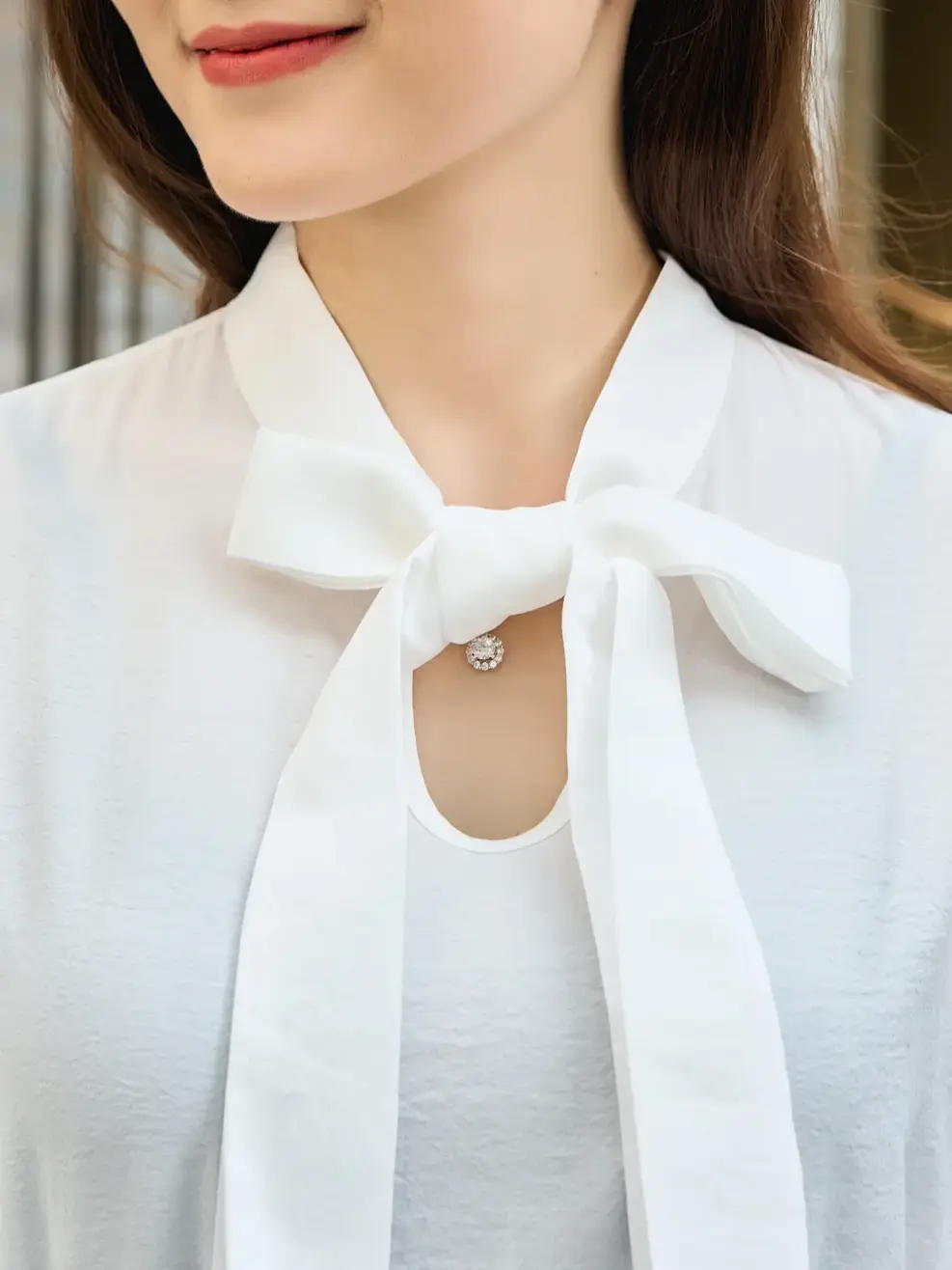 Sơ mi cổ nơ tay bồng - Trắng - S