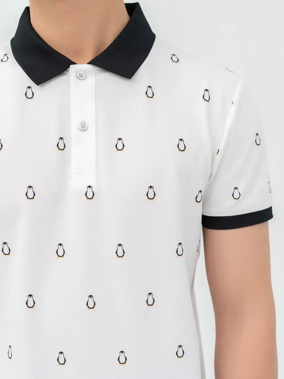 Áo Polo Nam Mắt Chim In Chim Cánh Cụt - Trắng - M