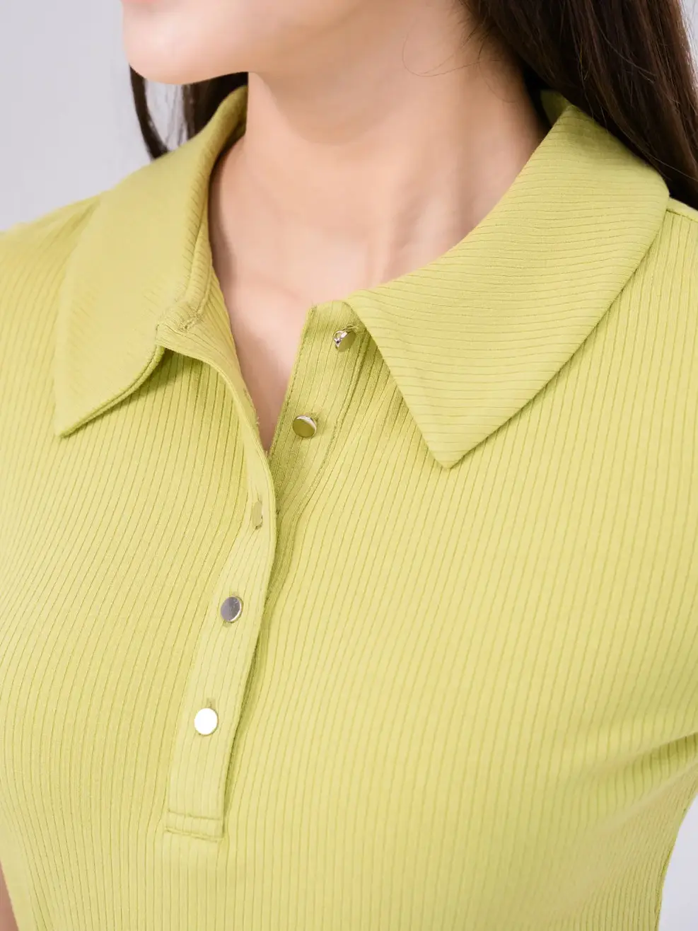 Áo polo nữ thun gân mở nẹp - Xanh - S