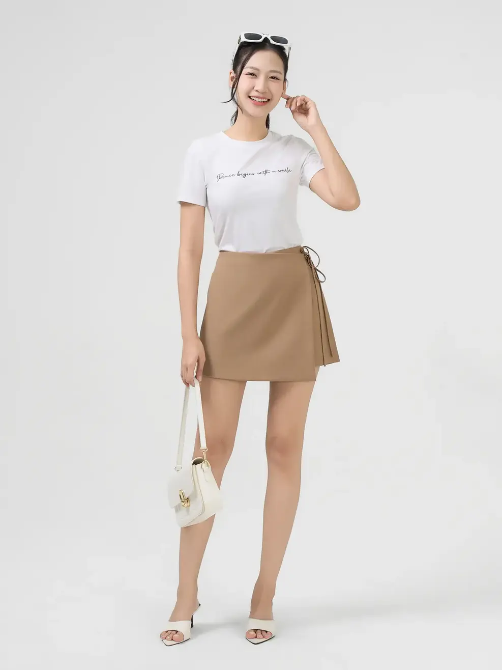 Chân Váy Tà Buộc Mix Short - NÂU SỮA 8 - S