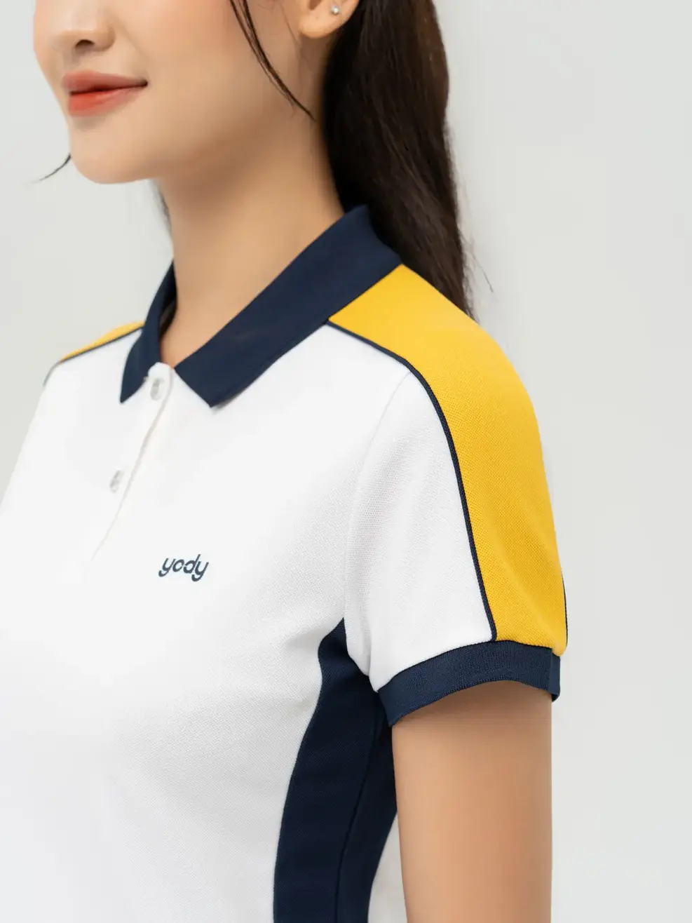 Polo Nữ Cafe Dệt Tổ Ong Phối 3 Màu - Trắng phối vàng - S