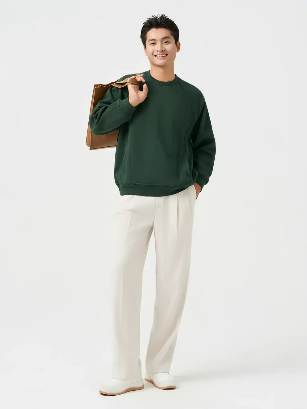 Áo Nỉ Nam Tay Raglan Bo Gấu Túi Khoá - Xanh Lá 127 - M