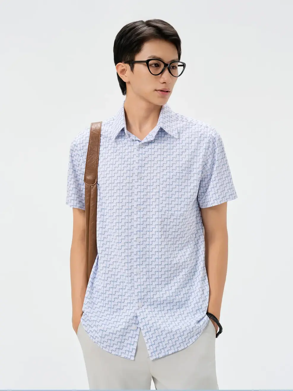 Áo Sơ-mi Ngắn Tay họa tiết có túi ngực - Hoạ Tiết Xanh Ngọc 003 - M