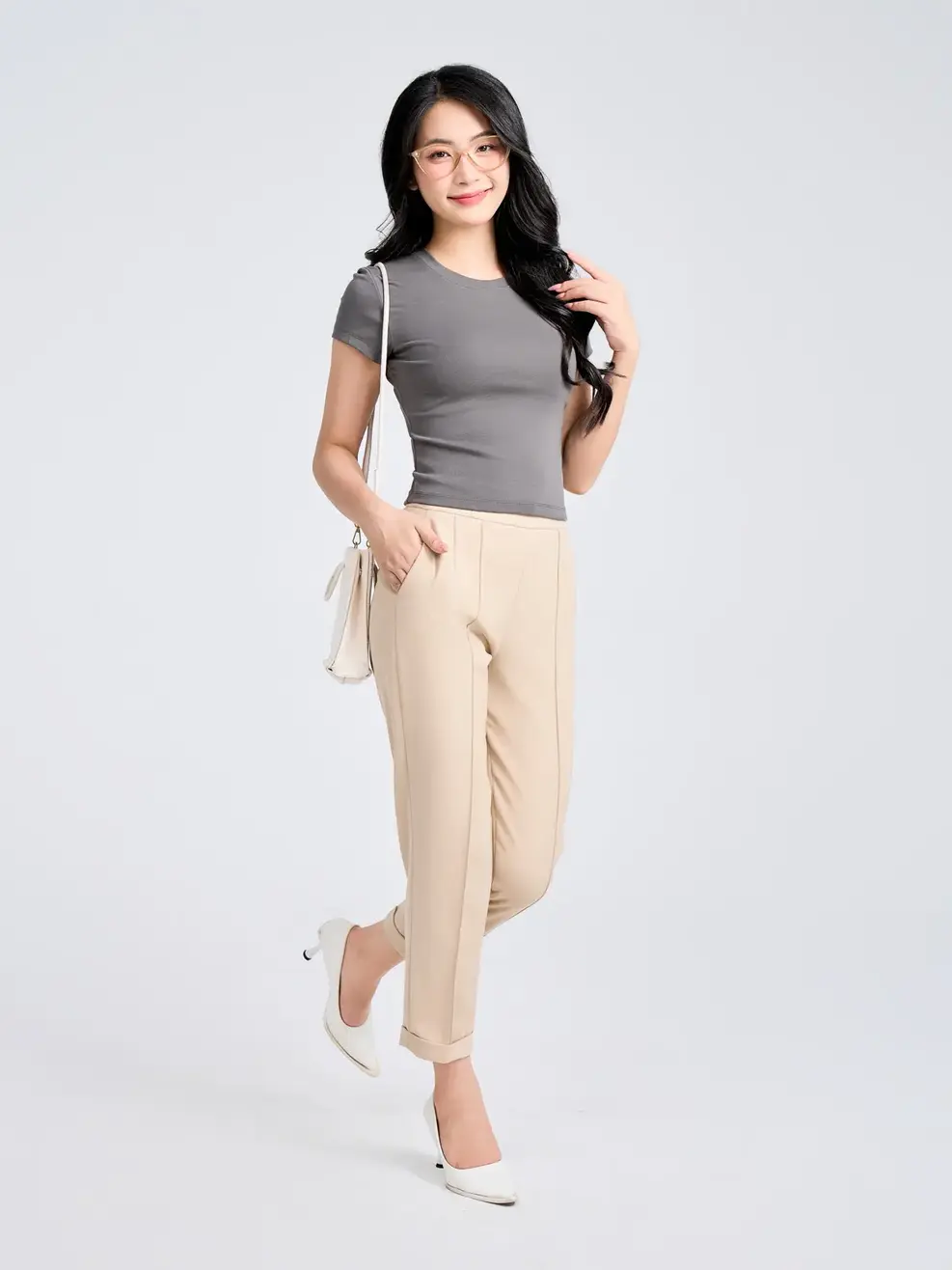 T-shirt Nữ Slimfit Thun Rib Cotton Mềm - Xám - S