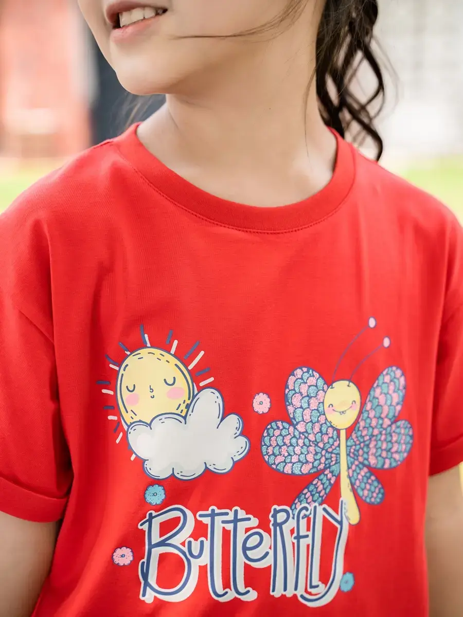 Váy kid nữ cánh bướm thêu - Đỏ - 4