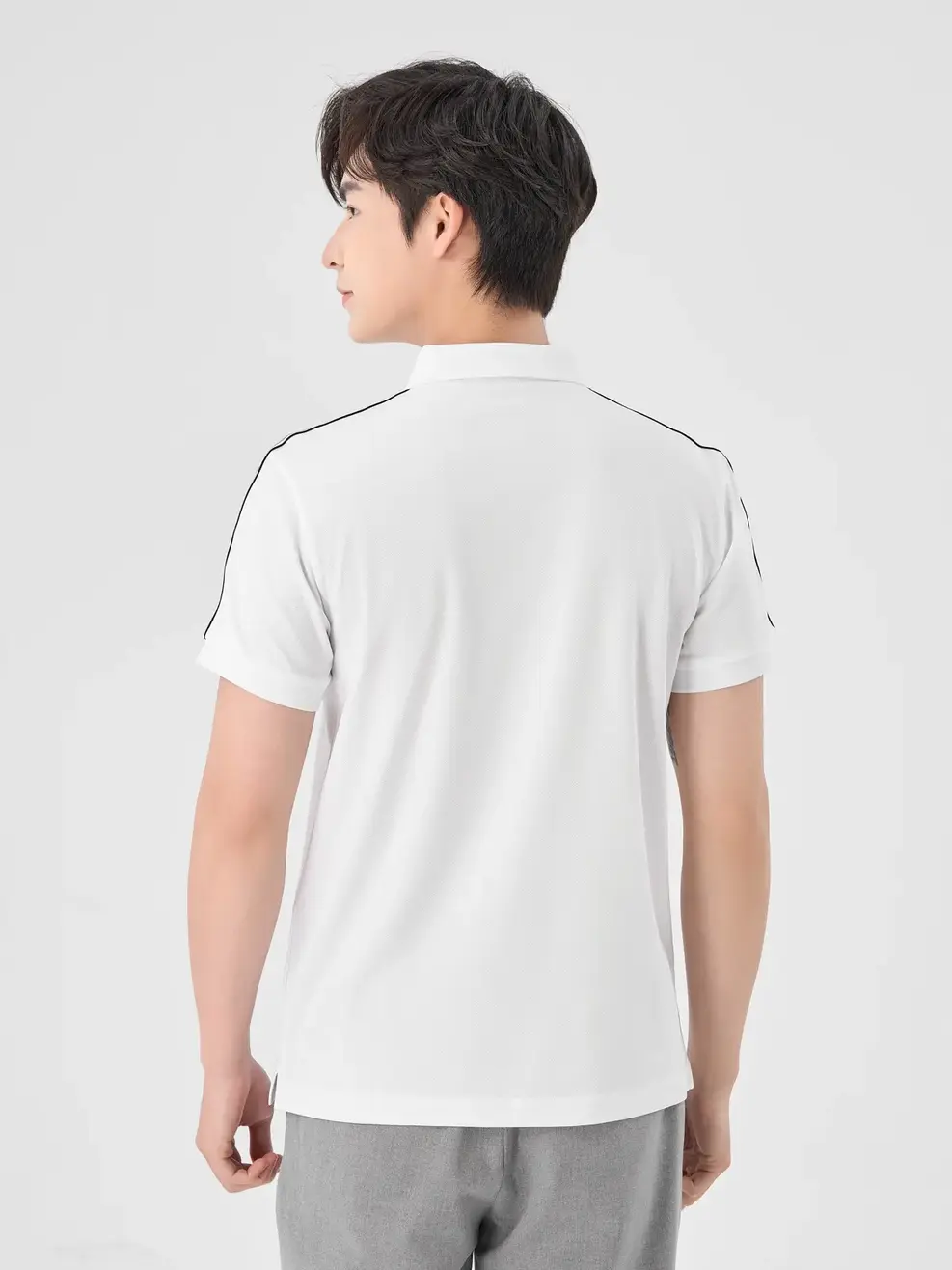 Polo Nam Cafe Dệt Tổ Ong Phối Dây Dệt - Trắng - M