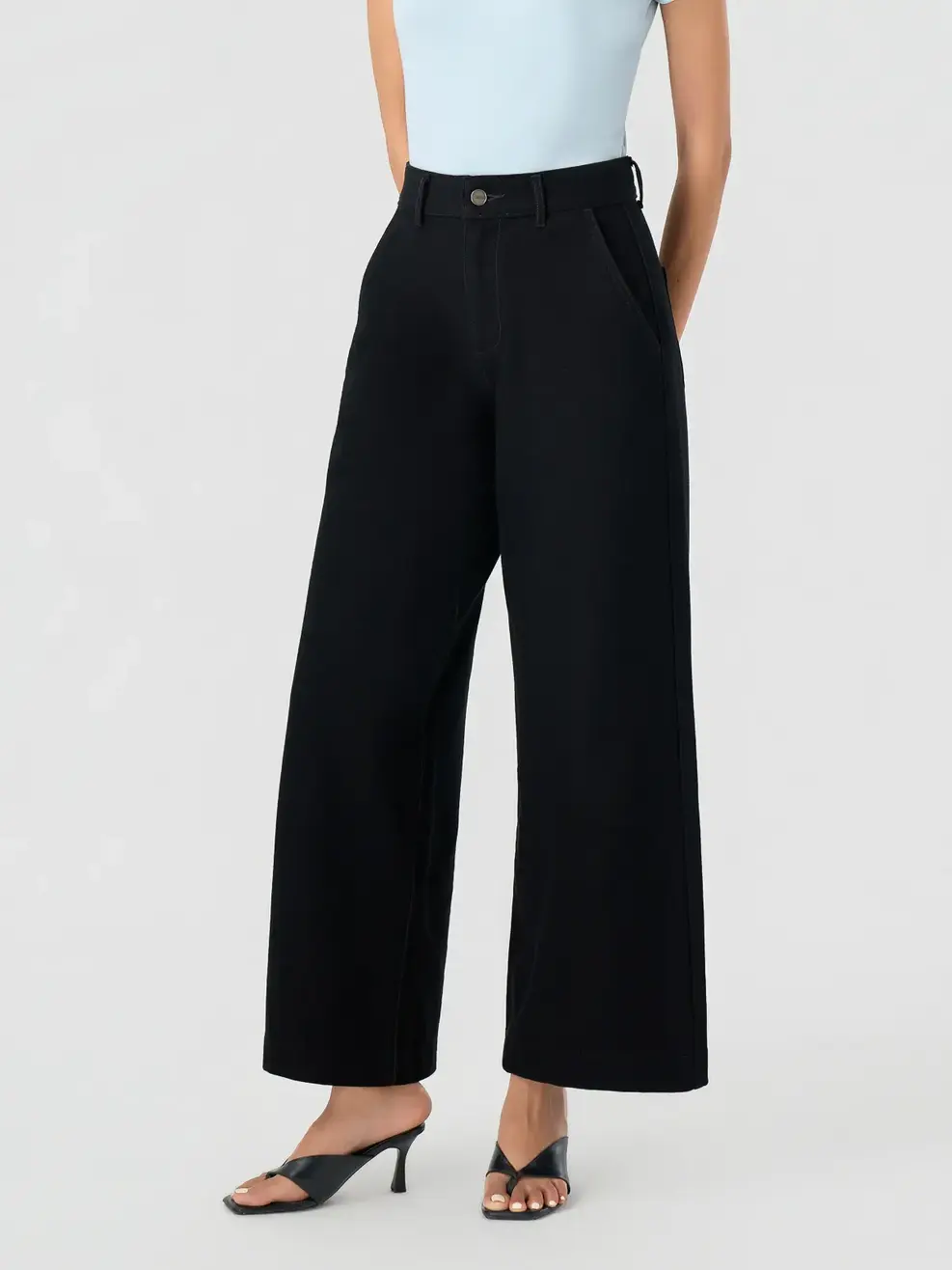Quần Jeans Nữ Wide Leg Soft Knit Denim Siêu Co Giãn - Đen 073 - 26