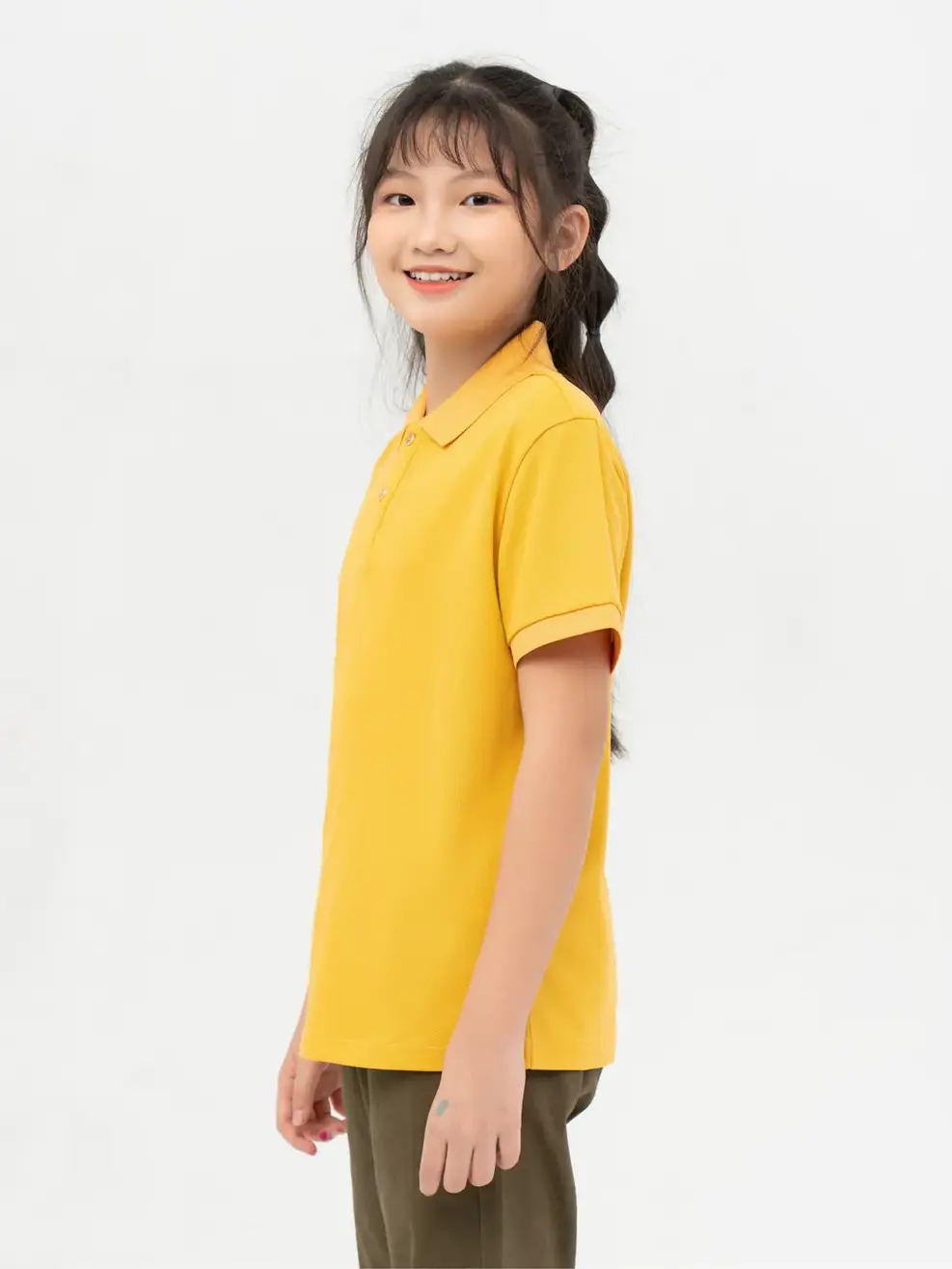 Polo Trẻ Em Cafe Dệt Tổ Ong Basic - Vàng - 14