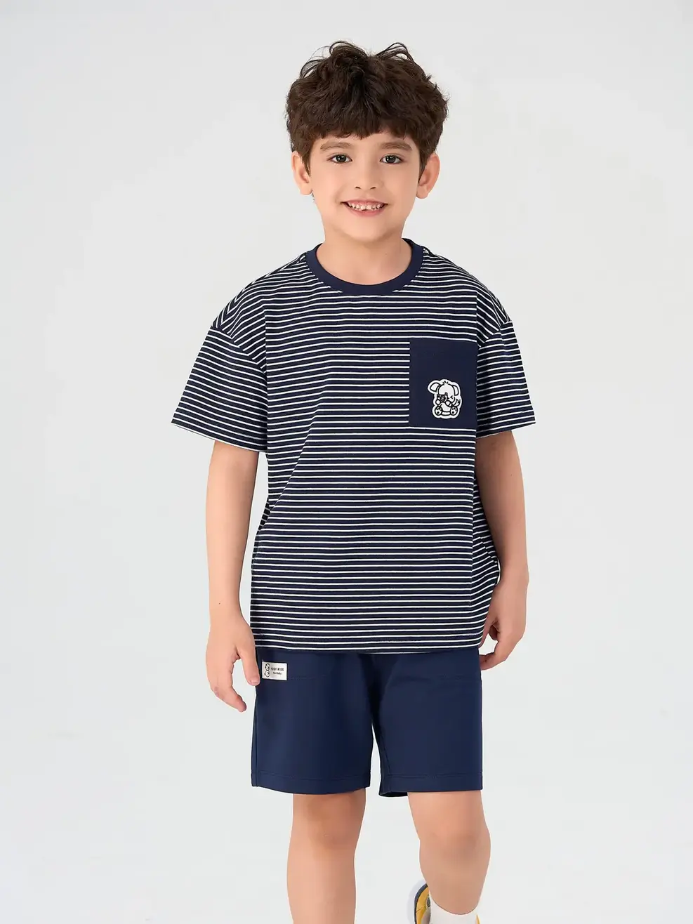 Áo Thun Cộc Tay Trẻ Em Kẻ Phối Túi - Kẻ navy - 2-3