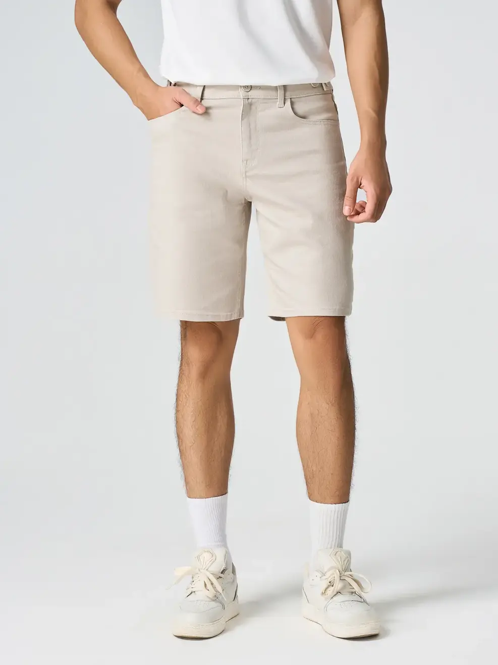 Quần Short Jeans Nam Cạp Phối Cúc - Be 008 - 28