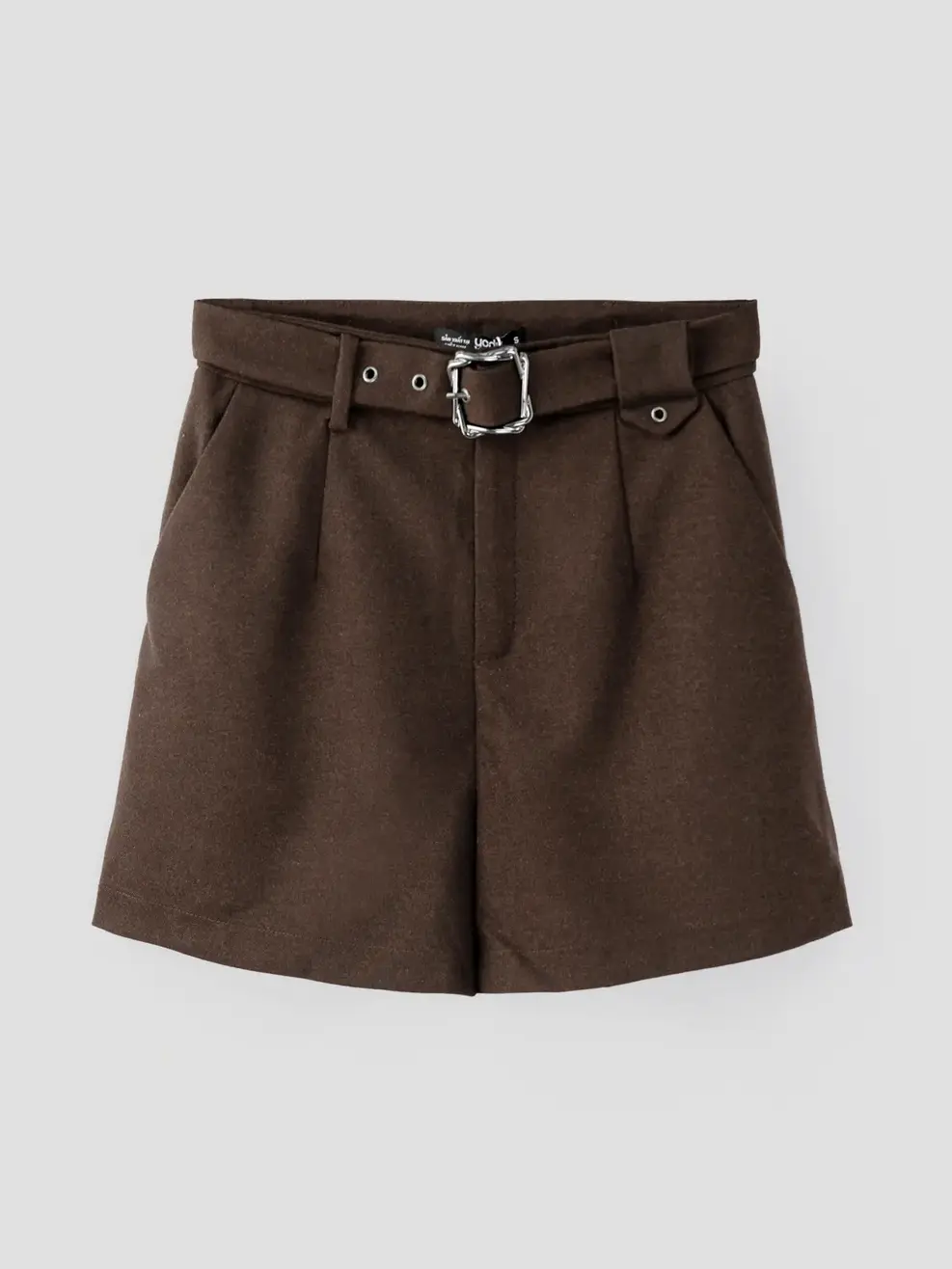 Quần Sooc Nữ Dạ Đai Kim loại - Nâu đậm - S