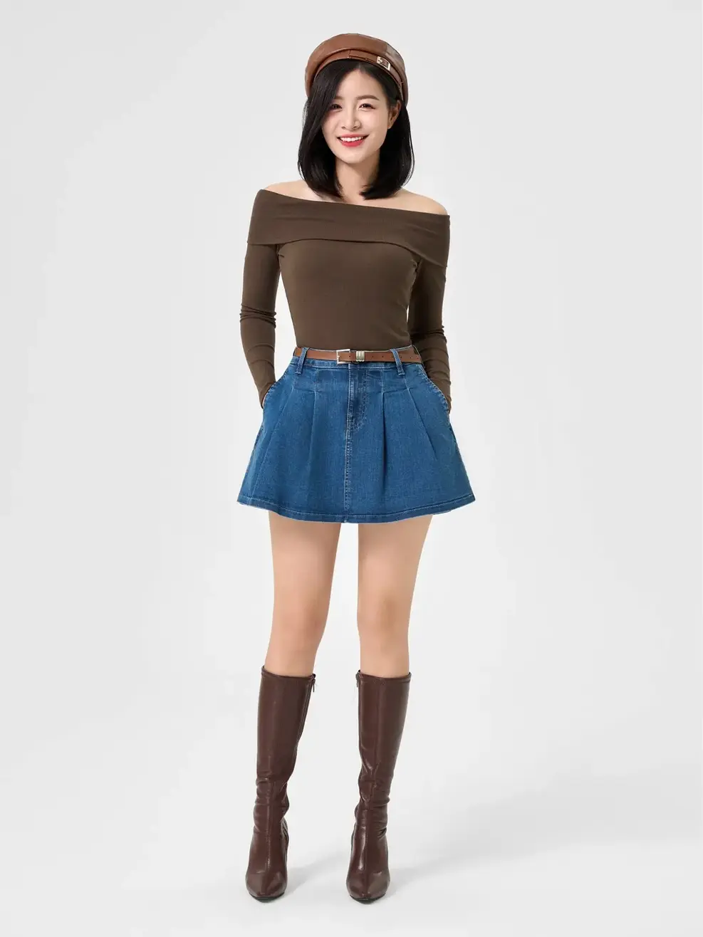 Áo Thu Đông Nữ Trễ Vai - Nâu - S