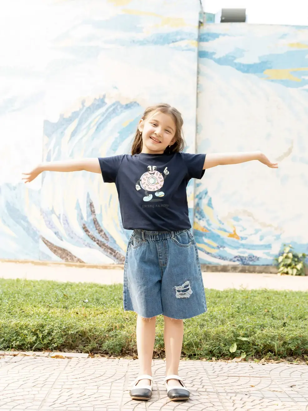 Sooc jeans kid lửng cào rách - Xanh - 10-11