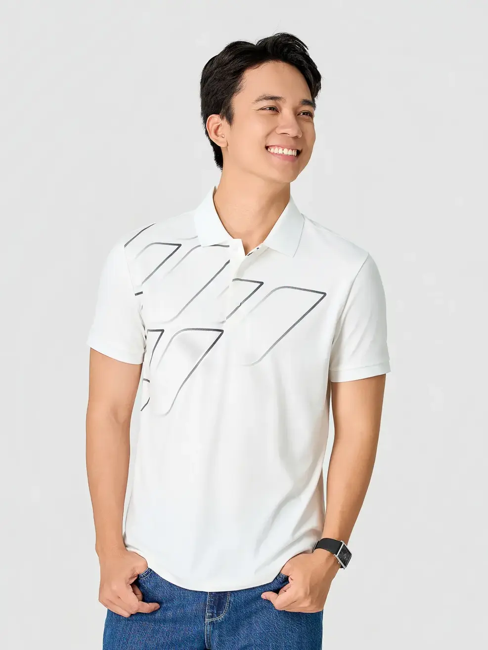 Áo Polo Nam Slim In Thân Trước Có Xẻ Tà - Trắng 001 - M