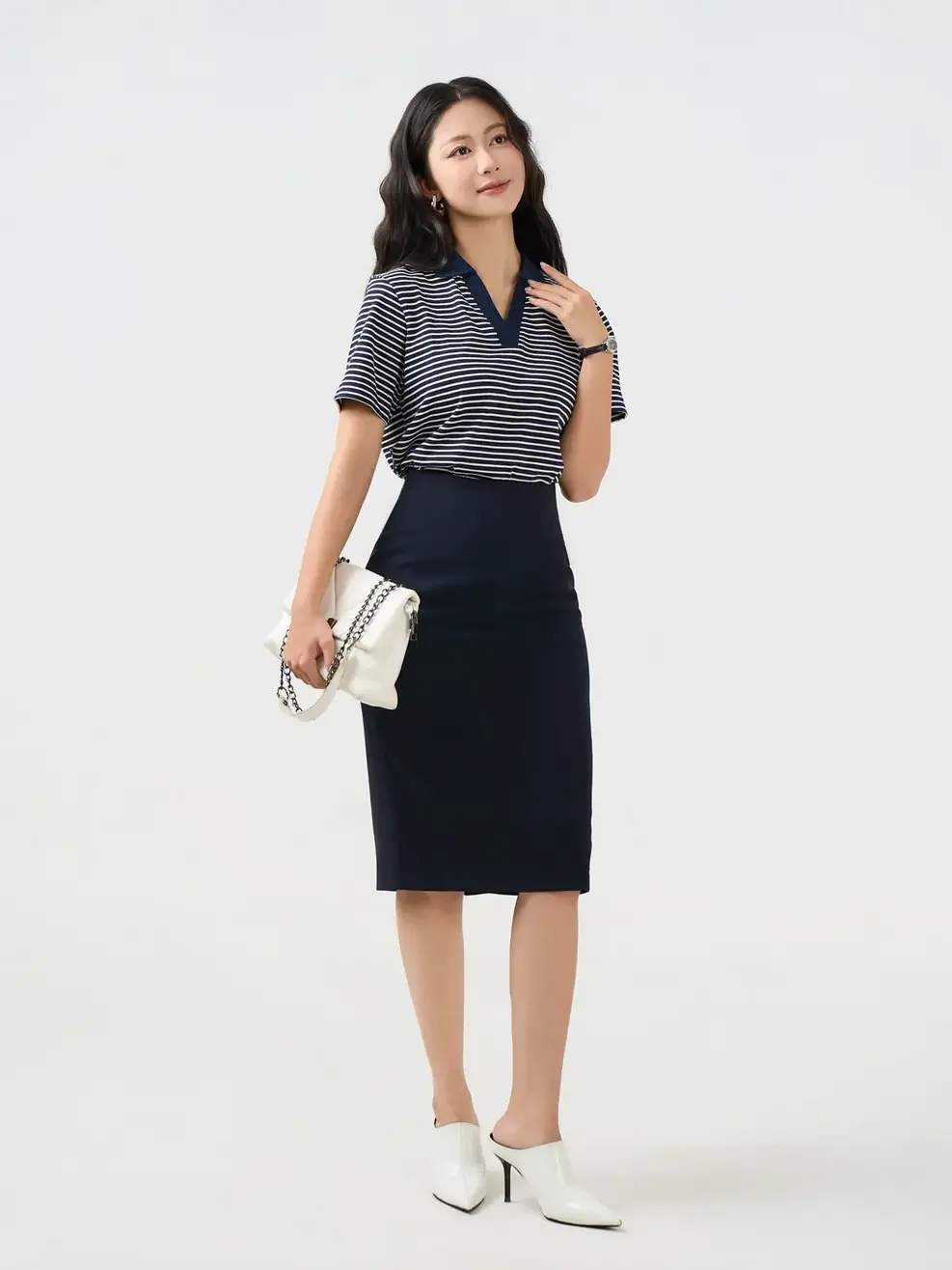 Chân Váy Pencil Under The Knee Essential - Tím Than 179 - S