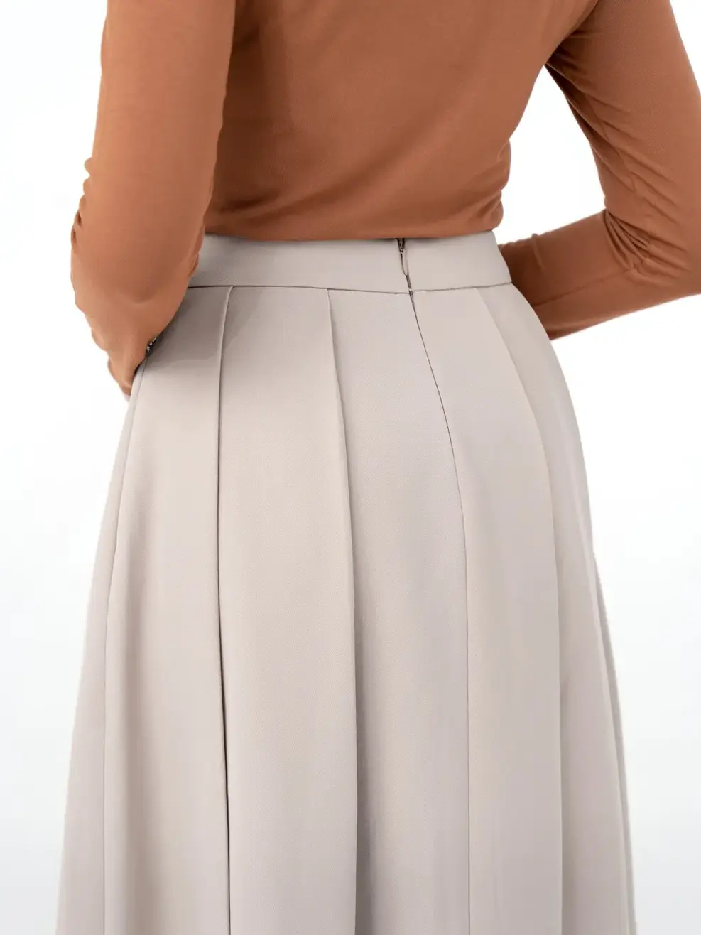 Chân Váy Nữ Xếp Ly Túi Sườn - Be - S