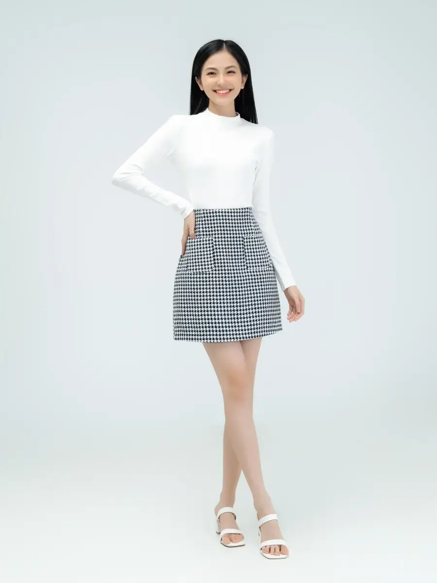 Chân A ngắn tweed - Đen - M