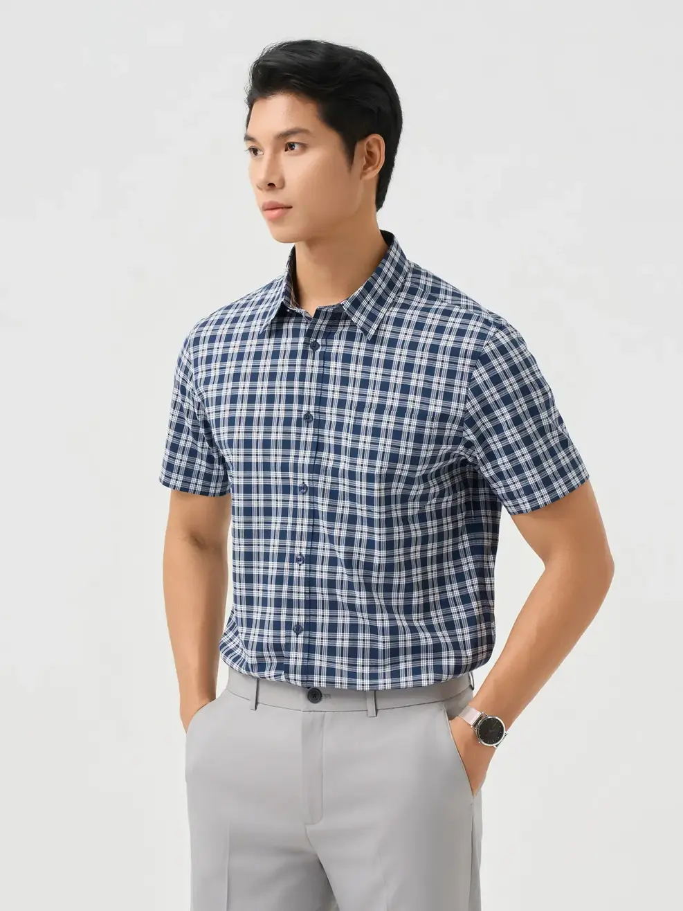 Áo Sơ-mi Ngắn Tay Nam Kẻ Caro - Kẻ tím than 123 - M