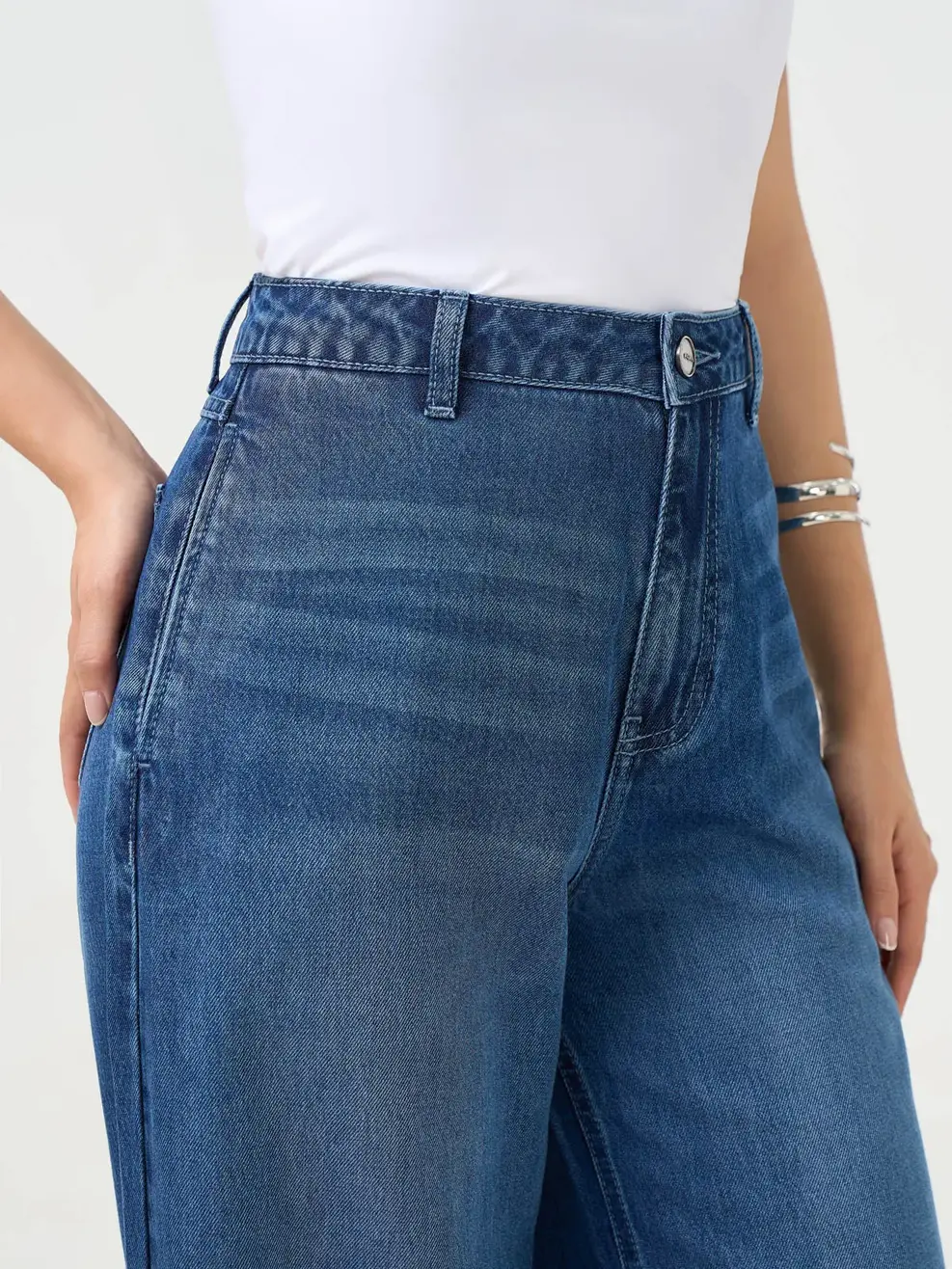 Quần Jeans Nữ Wide Leg Cạp Cao - Màu chàm 002 - 28