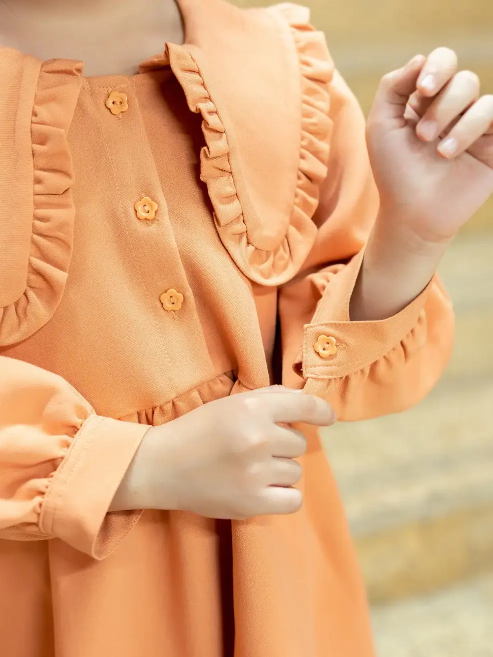 Váy Kid Nữ Lá Cổ To Nhún Bèo - Cam - 4