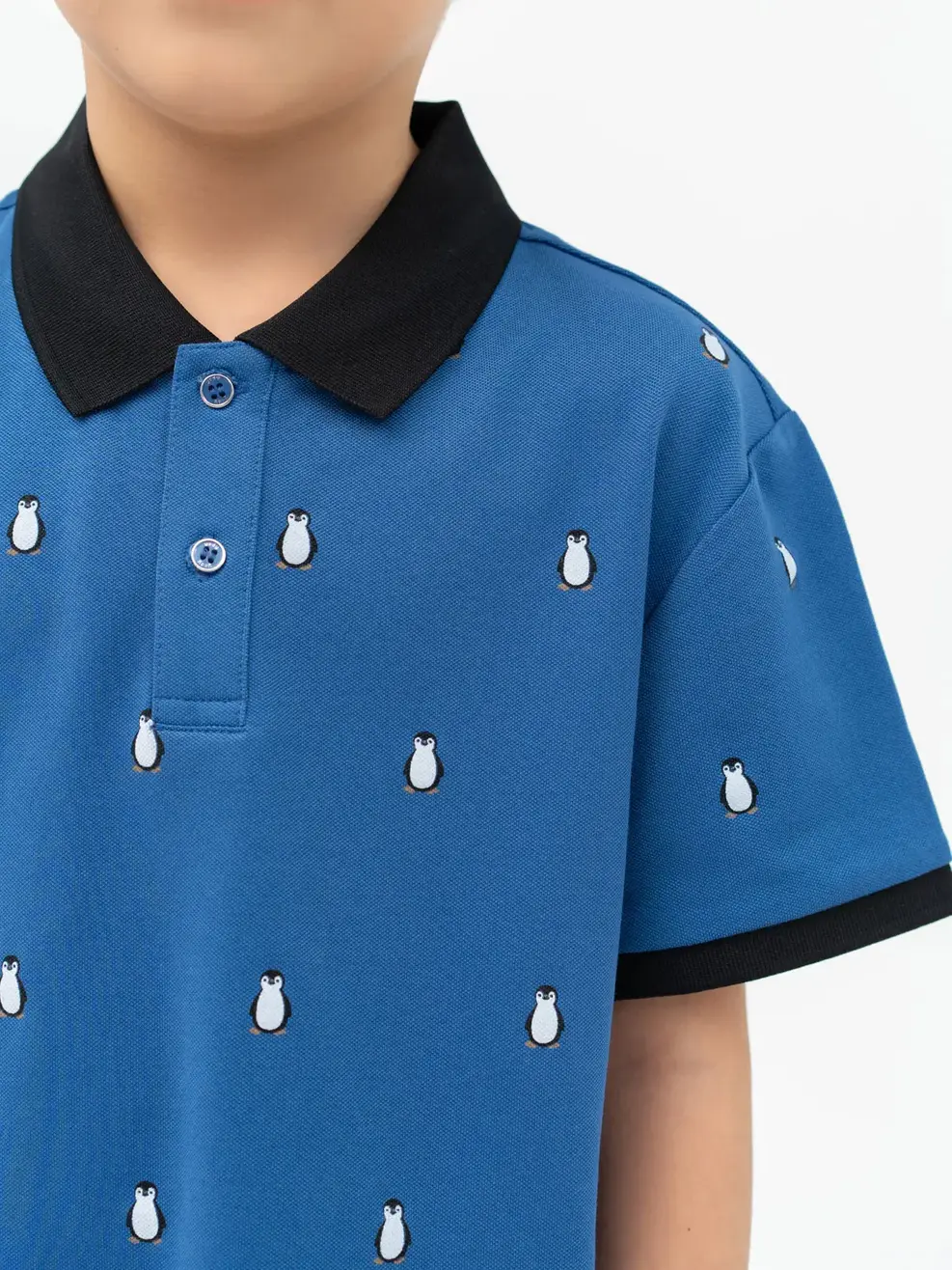 Áo Polo Trẻ Em Mắt Chim In Chim Cánh Cụt - Xanh - 2