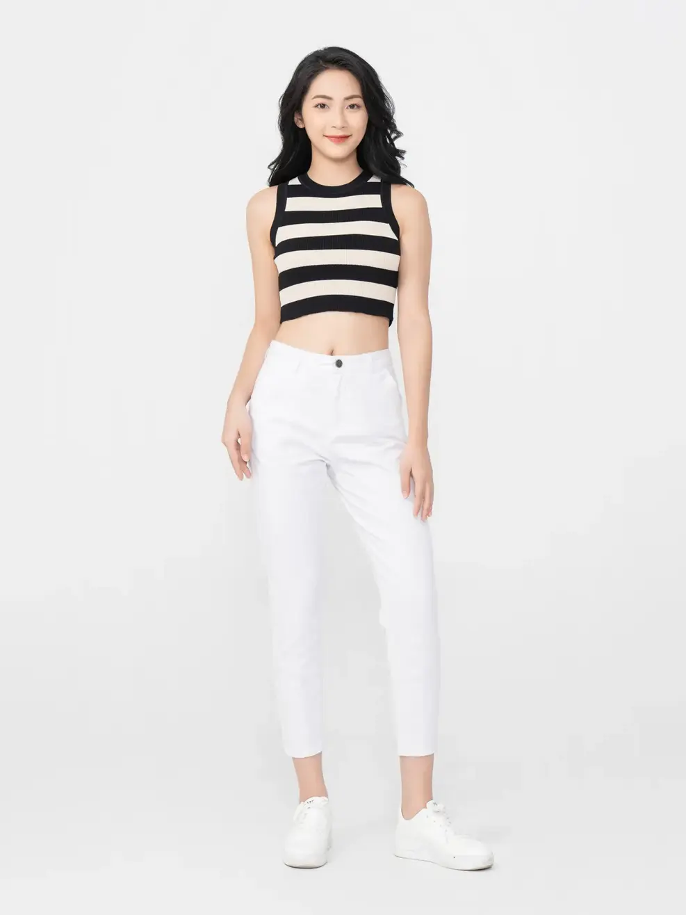 Áo Nữ Dệt 3 Lỗ Kẻ - Be đen - S