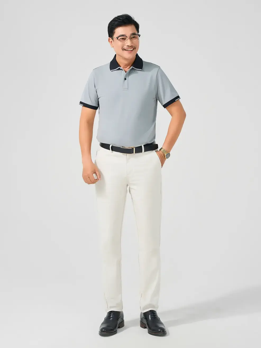 Áo Polo Nam In Thân Sau Phối Bo - Ghi - M