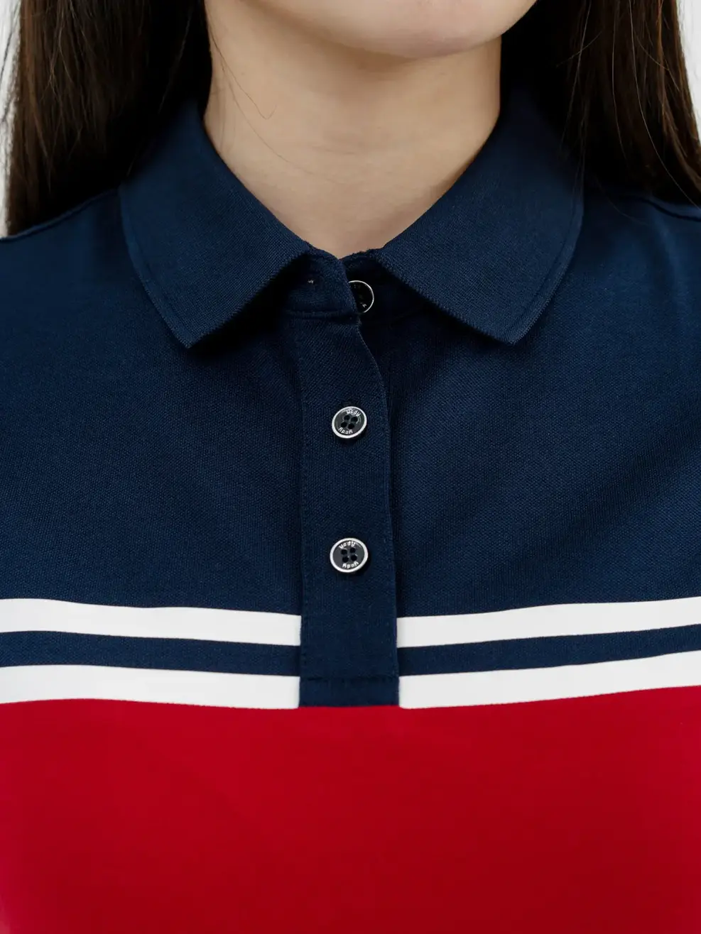 Áo Polo Nữ Mắt Chim Phối Màu In Kẻ - Đỏ - S