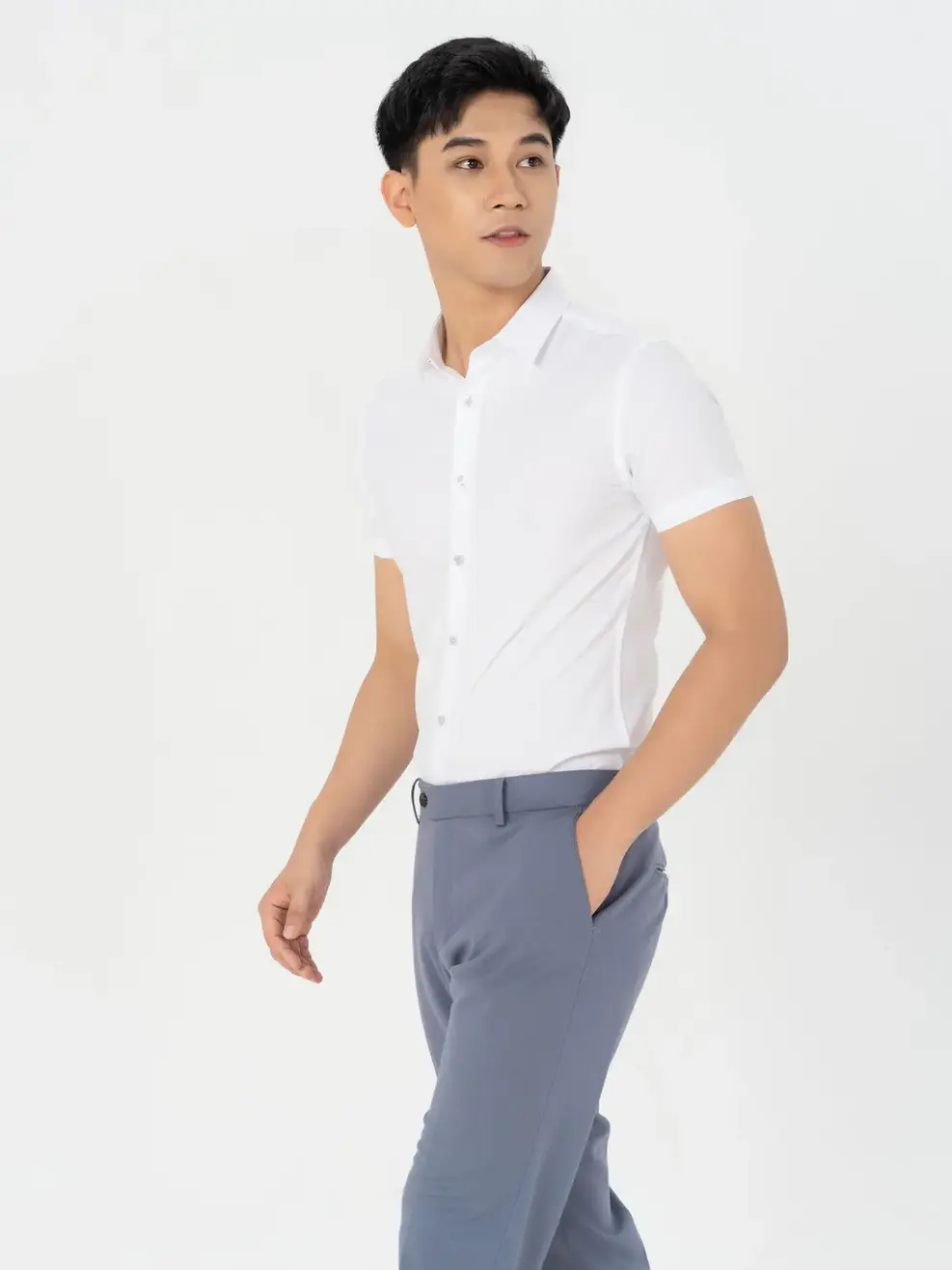 Sơ mi Nano cộc tay Slim - Trắng - L