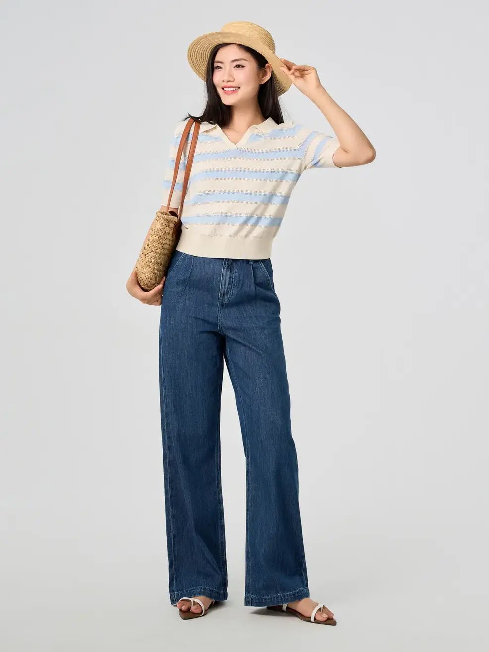 Quần Jeans Ống Suông Cạp Chun Mỏng Nhẹ - Màu chàm 001 - 26