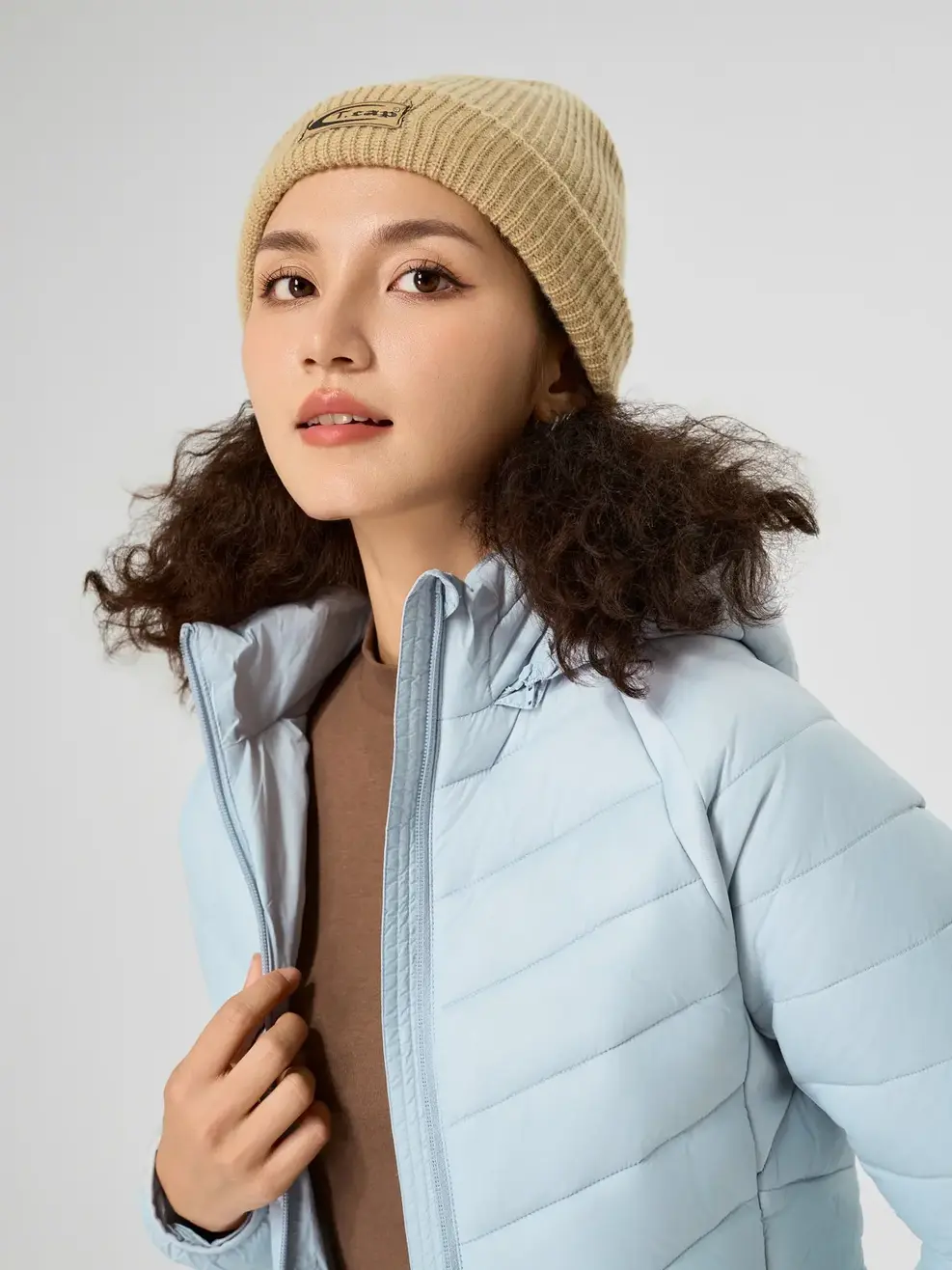 Áo Phao Nữ Phối Nỉ Pro - Xanh ghi - S