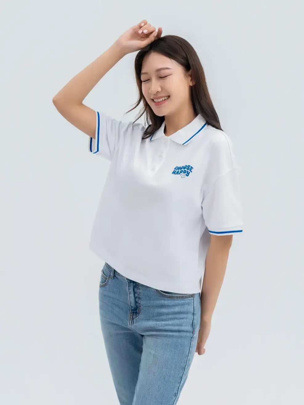 Áo Polo Nữ In Hình Choose Happy - Trắng - S