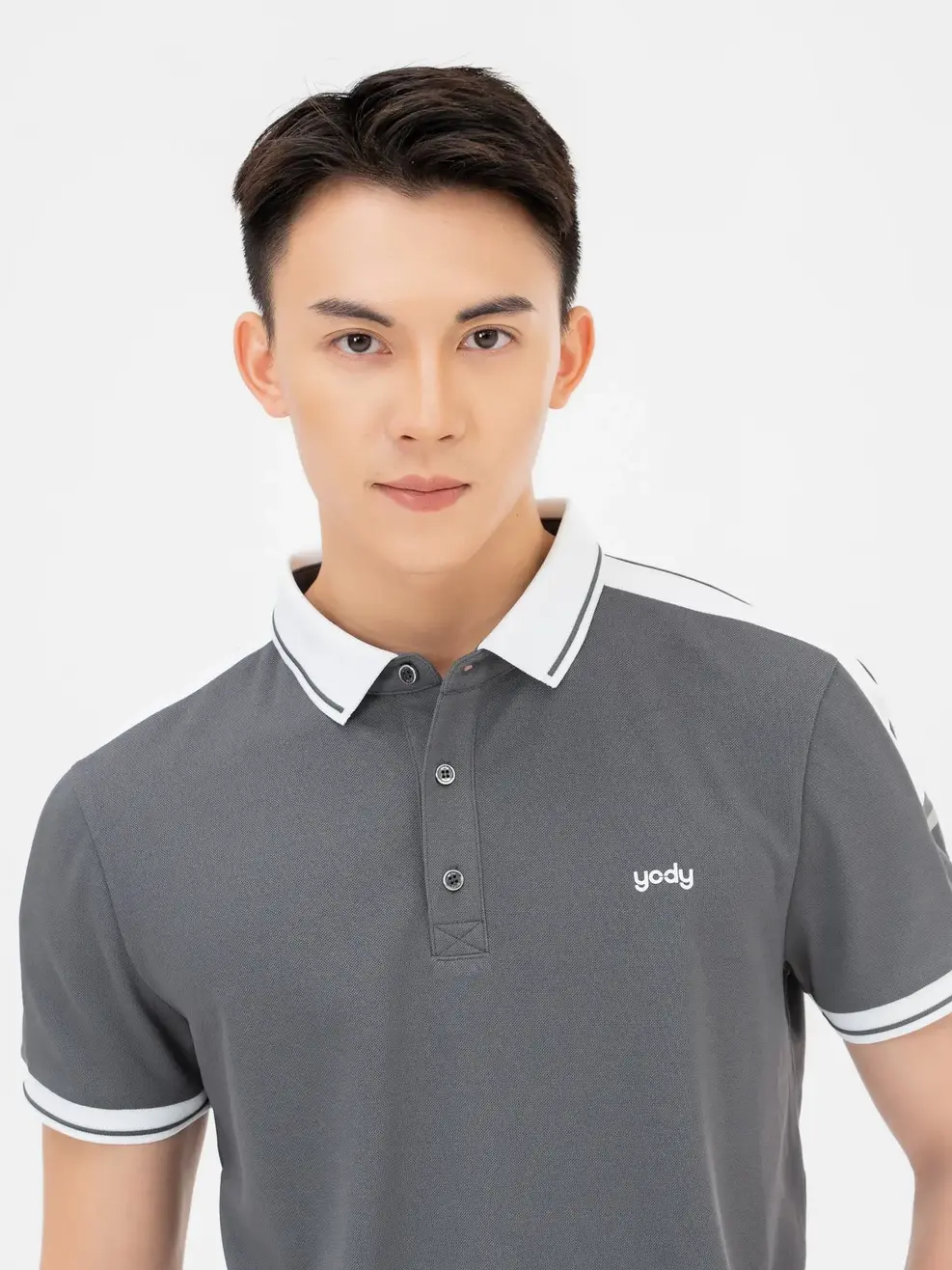 Polo Nam Cafe Dệt Tổ Ong Phối Tay - Ghi trắng - M