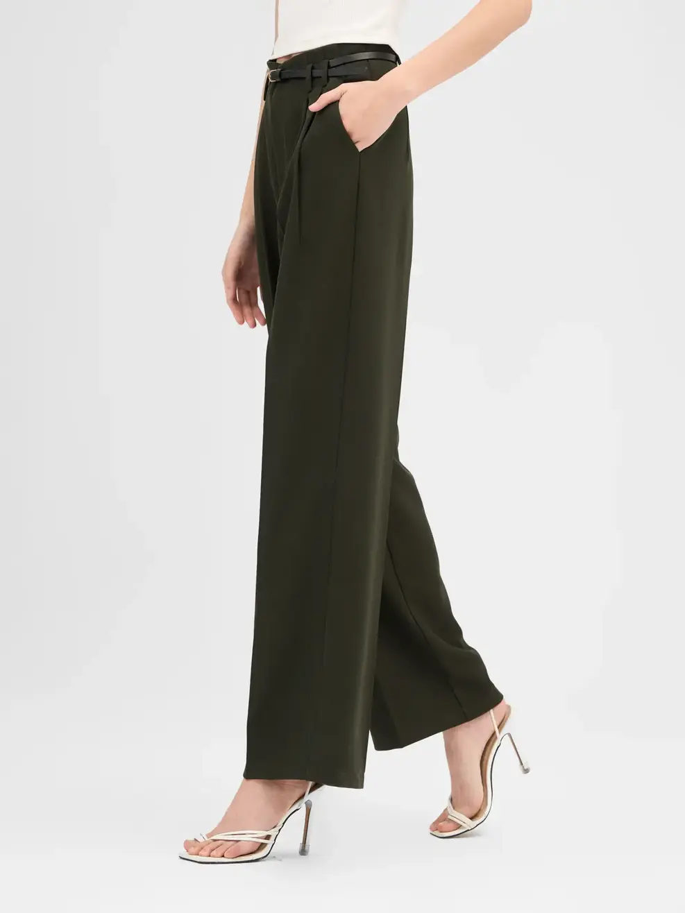 Quần Tây Nữ Suông Cạp Cao Đai Eo - Rêu - XL
