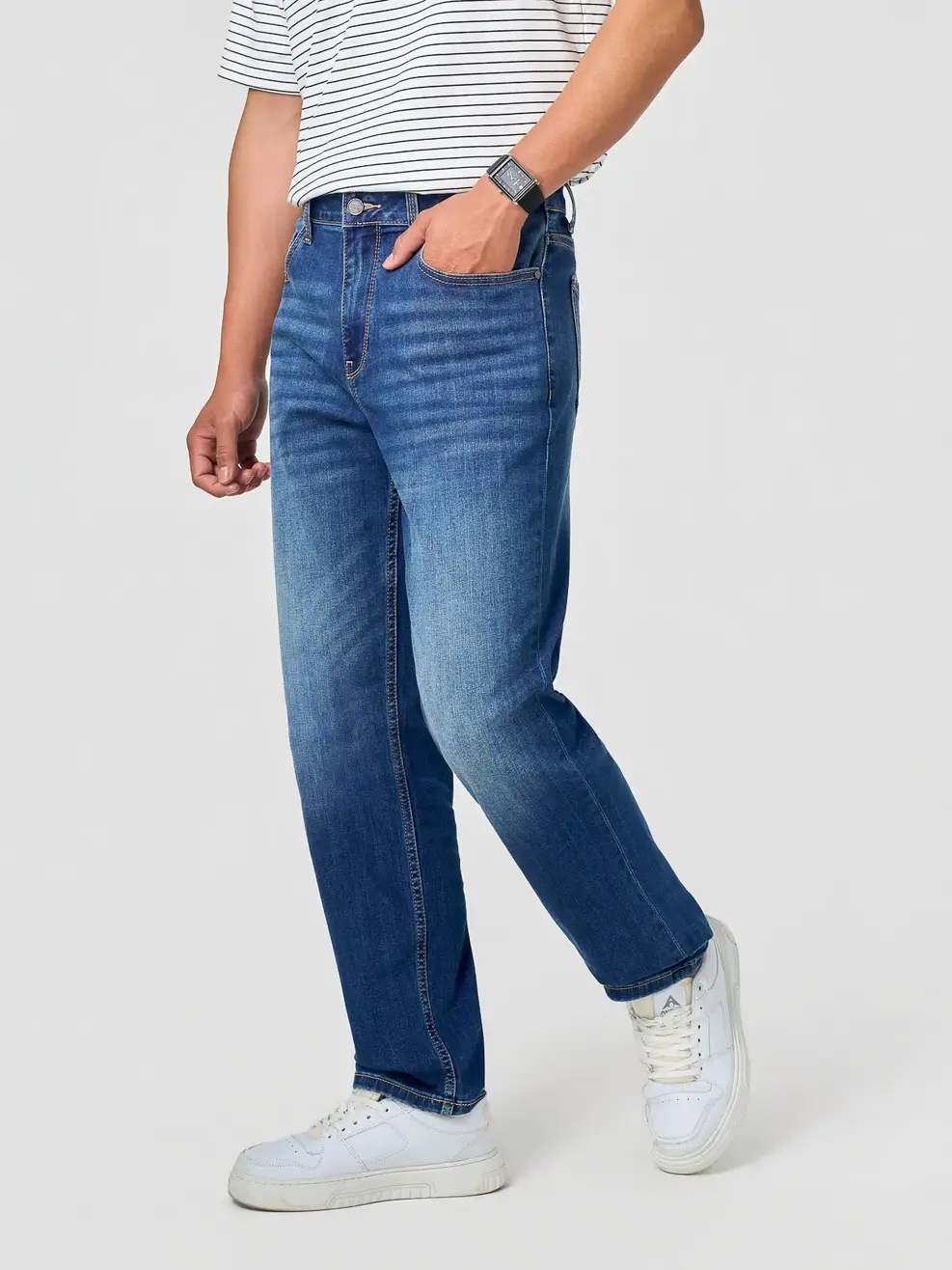 Quần Jeans Nam Regular Siêu Nhẹ Co Giãn - Màu chàm 002 - 28