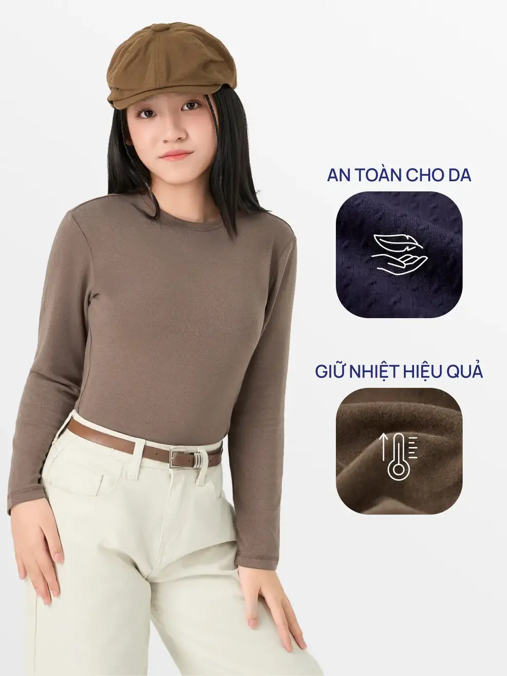 Áo Body Giữ Nhiệt Cổ Tròn Cơ Bản - Nâu 056 - 164