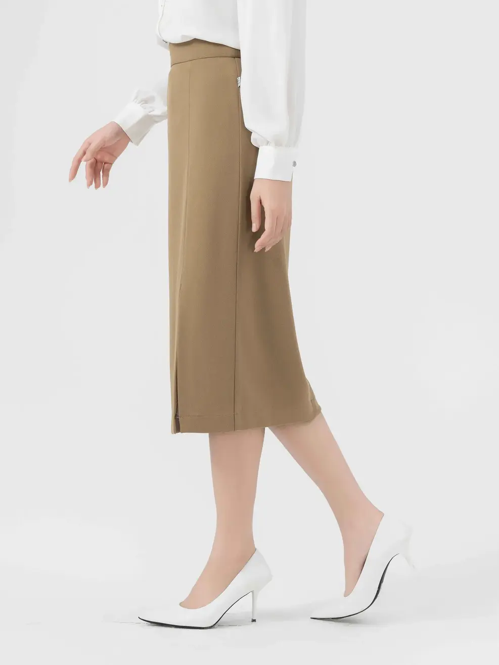 Chân Váy Nữ Cơ Bản Ôm Xẻ Đùi - Kaki - S